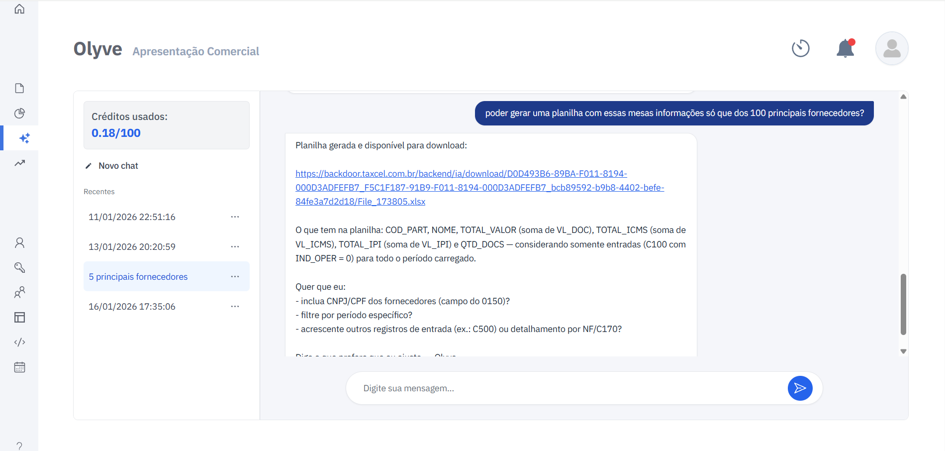 Geração de Planilhas