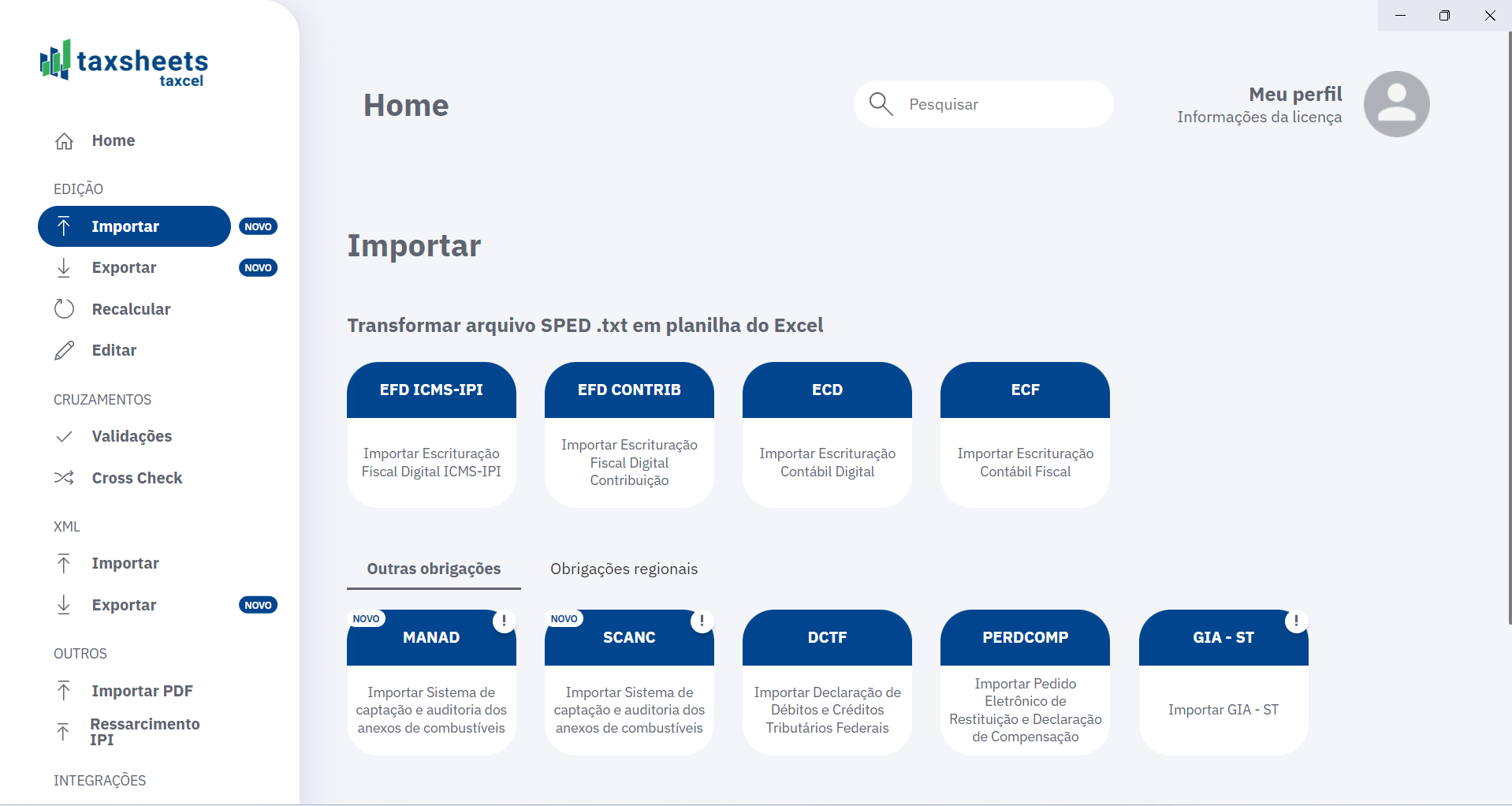 Importar arquivos SPED - EFD ICMS-IPI, EFD Contribuições, ECD, ECF