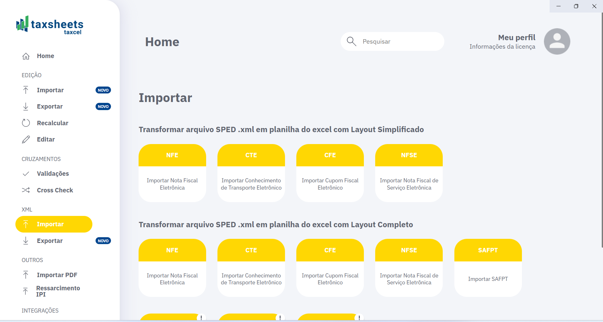 Importar XMLs - NFE, CTE, CFE, NFSE, SAFPT